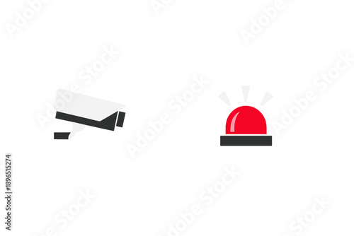 Security camera and alarm light signal show activity at a building for safety and protection of property in urban area during daytime