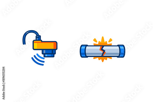 Camera notices broken pipe in industrial area during inspection done in morning hours on a sunny day