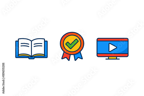 Wallpaper Mural Icons represent educational tools and achievements showing a book, a ribbon, and a screen for learning purposes in a digital world Torontodigital.ca