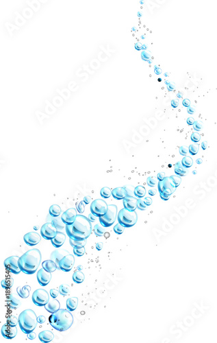 Abstract swirling pattern of light blue bubbles against a white background