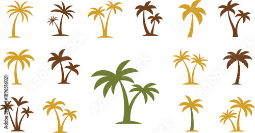 Palm tree colorful vector collection, tropical beach illustration set, exotic island design, summer holiday artwork, coastal paradise art, cad drawing flat vector illustration