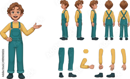 Young boy in overalls character design kit Keywords: boy, child, character, design, kit