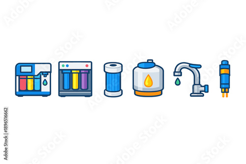 Different types of water treatment systems and devices for purifying and filtering water in various stages of the process