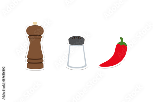 Different types of spices and seasonings arranged in a row for cooking at home or in a restaurant kitchen