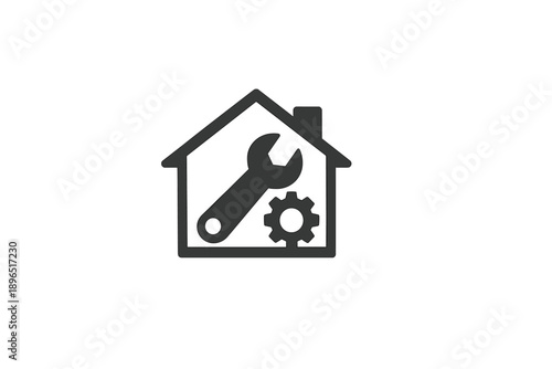 Building repairs and home maintenance tools are shown with a wrench and gear inside a house outline, symbolizing home improvement tasks