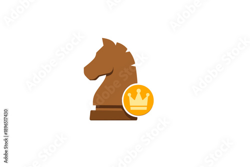 Chess piece representing a knight with a crown symbol nearby as a representation of strategy and tactics in board games and competitions