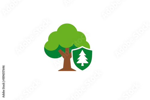 Tree protection symbol with a green tree and shield representing nature conservation efforts in an educational or environmental context