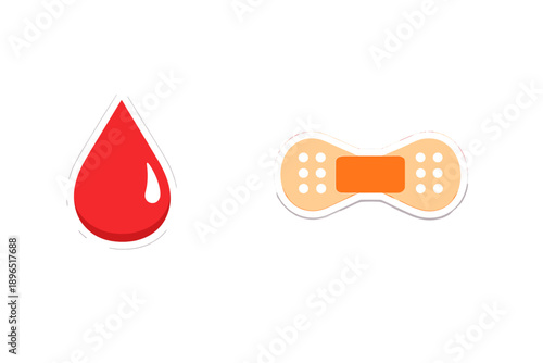 Red blood drop and adhesive bandage showing the theme of health and care in a simple visual representation