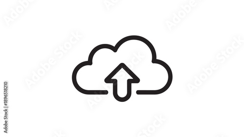 Cloud Upload Icon in Simple Line Art Style with Black Color on White Background for Web Design