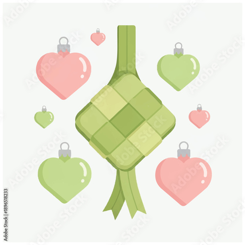 Ketupat Rice Dumpling with Heart Shapes.