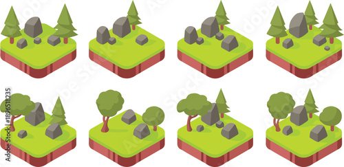 Isometric Floating Island Tileset  Grass Platforms, Rocks and Trees for Game Levels