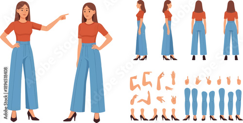 Woman In Casual Outfit With Wide Leg Pants And Customizable Elements