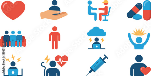 Healthcare and Mental Health Line Icon Set  Medical Treatment and Emotional Wellbeing Symbols