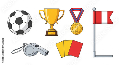 Set of Soccer/Football Awards and Referee Equipment Icons