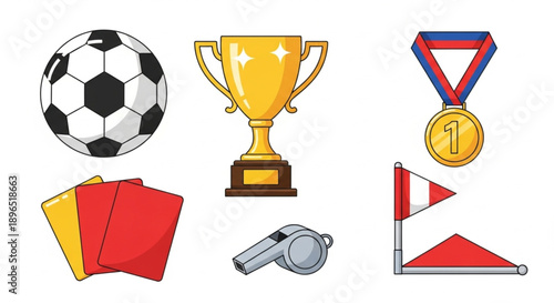 Set of Soccer/Football Awards and Referee Equipment Icons