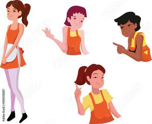 Flat vector illustration set of female characters showing different gestures, poses and body language. Ideal for presentations, user interface design, marketing, education, explainer videos and commun