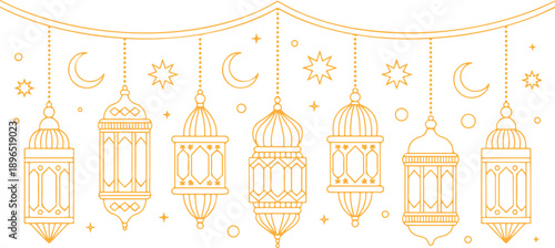 Elegant Ramadan Lantern Garland Vector Illustration Hanging Arabic Lamps and Islamic Decor