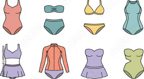 Women Swimwear Collection with Bikinis, One Piece Swimsuits and Rash Guard Set