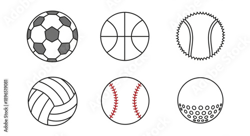 Minimalist Set of Six Popular Sports Ball Icons