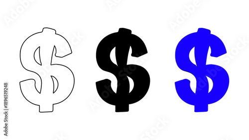 Bold Dollar Currency Symbol Icons in Outline and Solid Styles for Finance Banking and Commercial Money Design