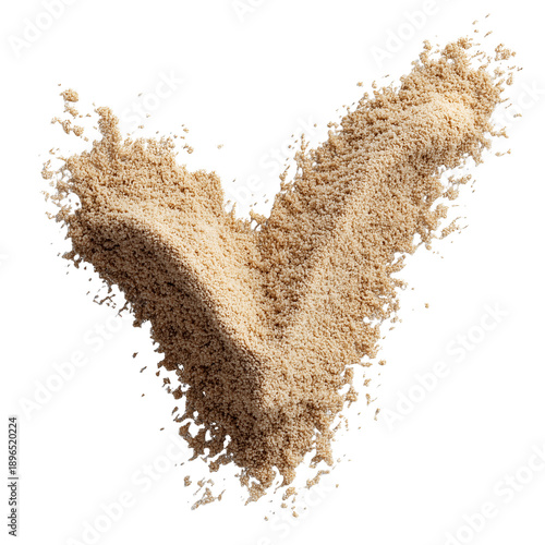 Light brown finely granulated powder forming a precise checkmark on a black backdrop