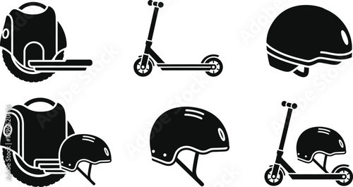 Collection of micromobility safety icons showing helmet