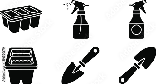 Collection of gardening and seed starting icons