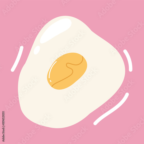 Hand Drawn Vector Illustration of Broken Egg with Bright Yellow Yolk and Egg White on Pink Background, Bold Colorful Culinary Design for Social Media, Posters, Menus and Food Branding