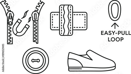 Set of adaptive clothing and sewing repair icons
