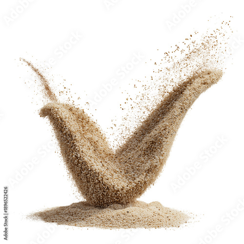 A dynamic checkmark symbol created from flowing sand particles against a dark background