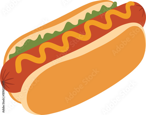 Hot dog with mustard and relish in bun vector illustration EPS PNG file download.
