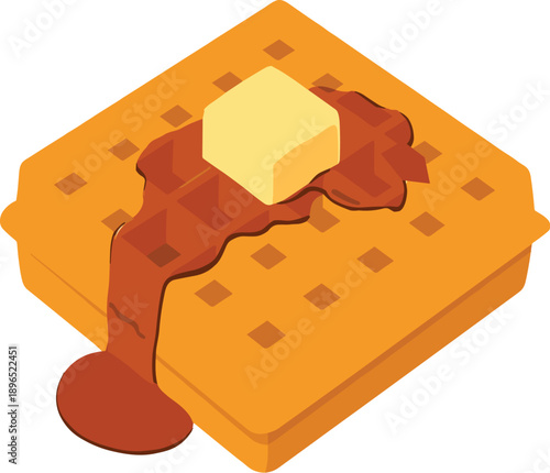 Melting butter on a waffle with syrup breakfast vector illustration EPS PNG file download.
