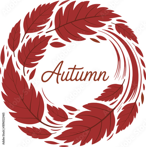 Red autumn leaves wreath with autumn text circular vector illustration EPS PNG file download.

