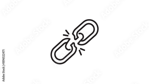Broken Chain in Simple Line Art with Black Color on White Background for Icon or Symbol