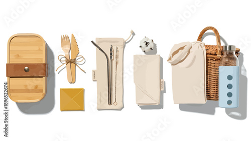 Eco-friendly reusable bamboo utensils and accessories set for sustainable living