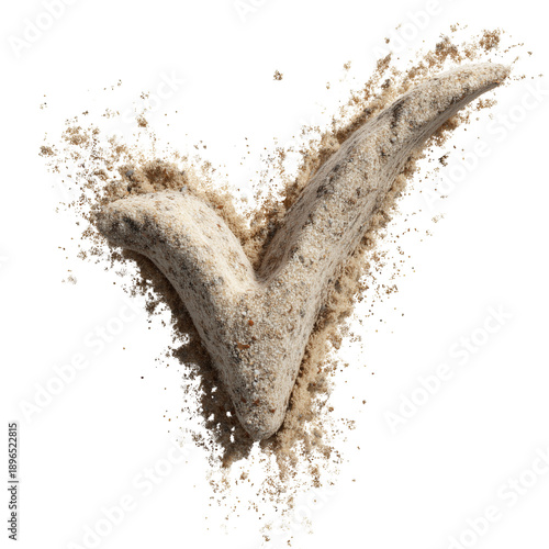 Sand checkmark symbol indicating success or completion against a dark backdrop
