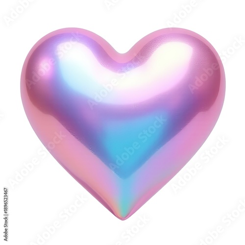 A single, shiny heart shaped balloon on a white background