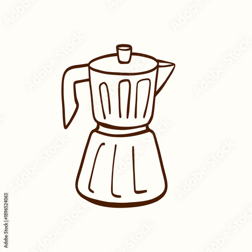 Coffee maker element with clean outlined shapes on a light background. Simple kitchen object suitable for cafe branding, menus, packaging, stickers, icons and food related designs