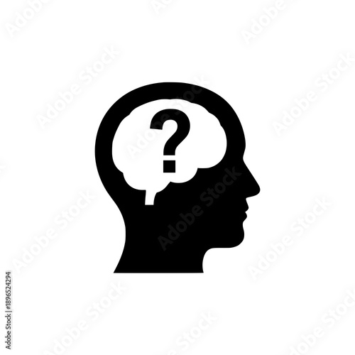 Human doubt concept vector with question mark inside head isolated on white background
