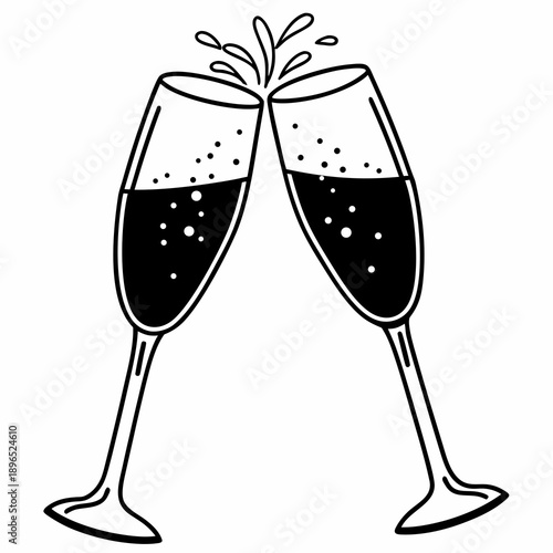 Two champagne flutes clinking in a celebratory toast.