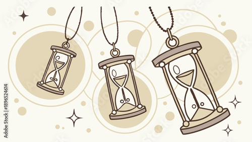 Three Hourglass Pendants Hanging on Chains Representing Time Management Deadlines and Temporal Planning for Web Design Projects