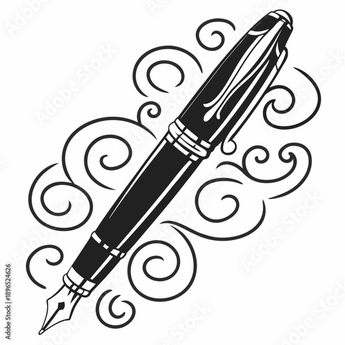 Classic Fountain Pen Writing a Wavy Line