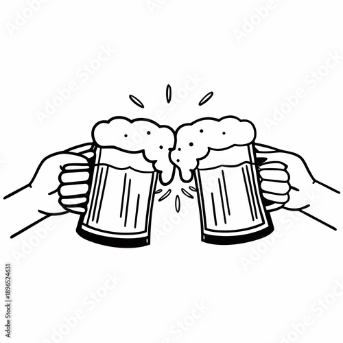 Two Beer Mugs Clinking in a Celebration Toast