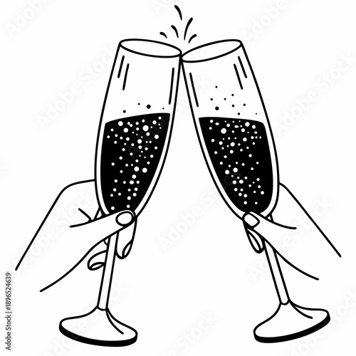 Two champagne flutes clinking in a celebratory toast.