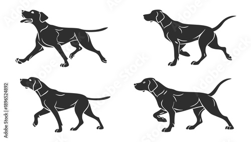 Hunting Dog Pointers Set Black Silhouette Icons for Field Training Guide or Sporting Website Design