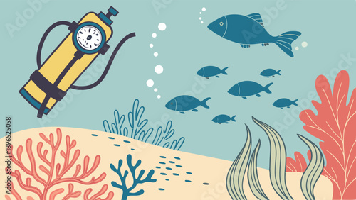 Underwater Scuba Diving Adventure Exploring Coral Reef Ecosystem with Fish for Ocean Conservation Web Design