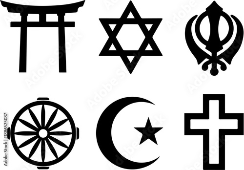 Diverse religious symbols representing various faiths worldwide