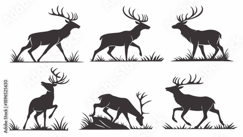 Majestic Deer Silhouettes Set Wildlife Hunting Icons Forest Animal Graphics for Outdoor Design Projects