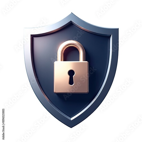 A golden padlock sitting atop a black shield, often used as a symbol of security and protection