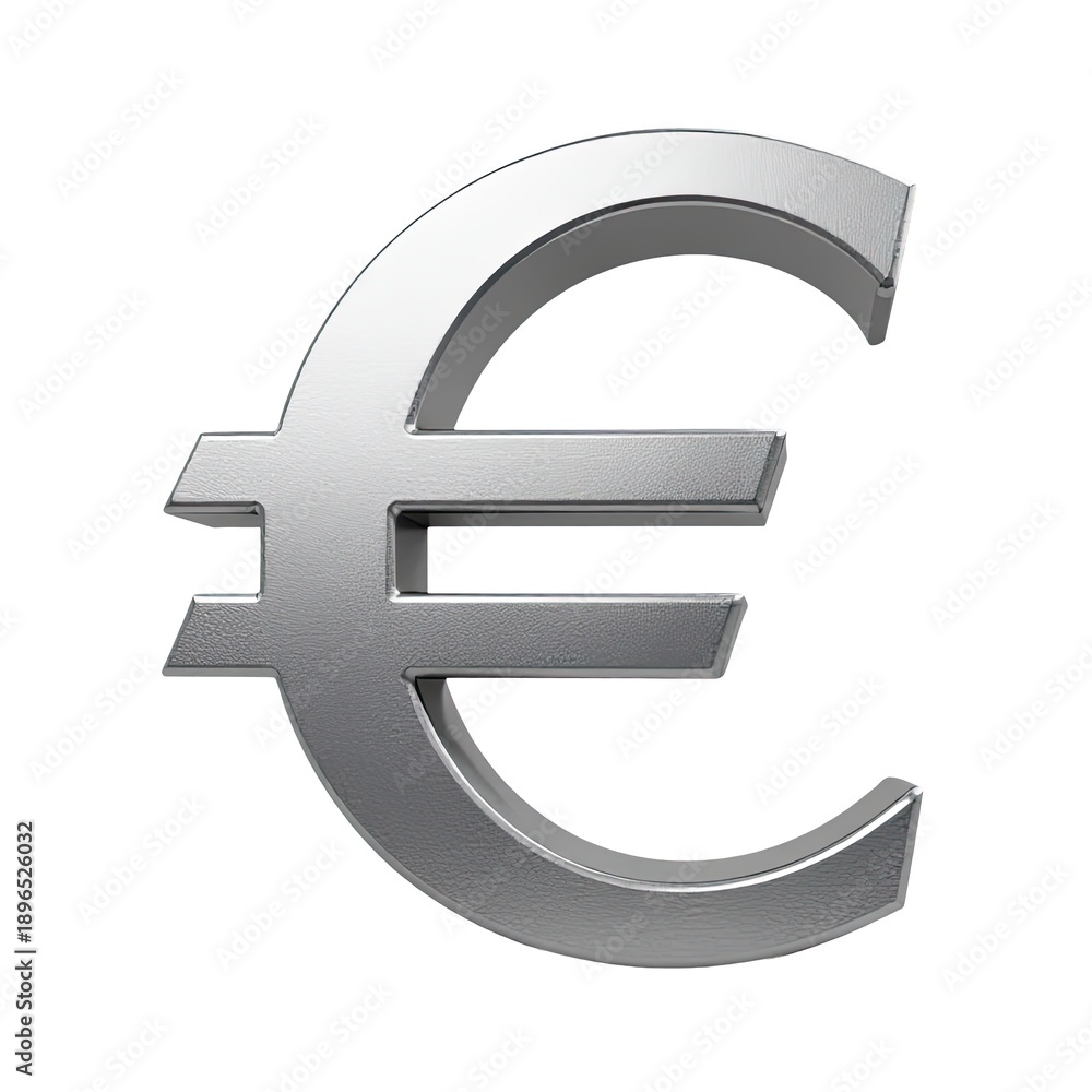 Fototapeta premium A silver euro sign on a white background, great for financial and economic uses